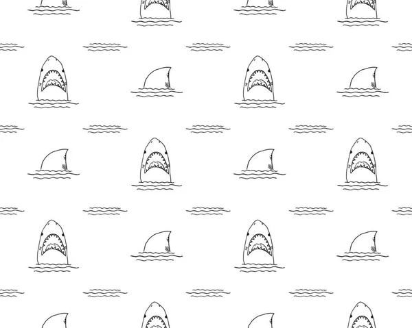 Hai Nahtloses Muster Von Hand Gezeichneter Doodle Hai Vektorillustration — Stockvektor