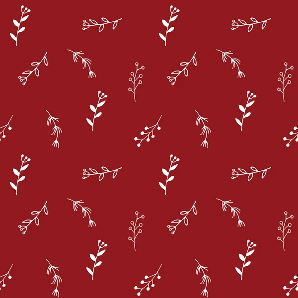 Zweige Handgezeichnete Kritzeleien Nahtloses Muster Weihnachtskranz Dekoration Hintergrund Vektorillustration — Stockvektor