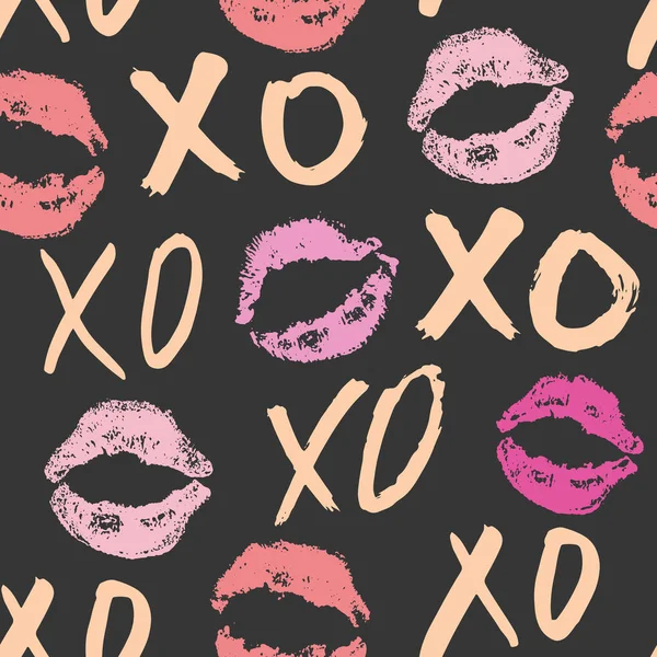 Xoxo Щітка Написом Знаки Безшовного Візерунку Каліграфічні Обійми Поцілунки Phrase — стоковий вектор