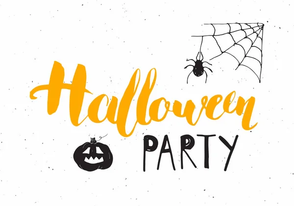 Grußkarte Halloween Schriftzug Kalligraphie Zeichen Und Handgezeichnete Elemente Party Einladung — Stockvektor