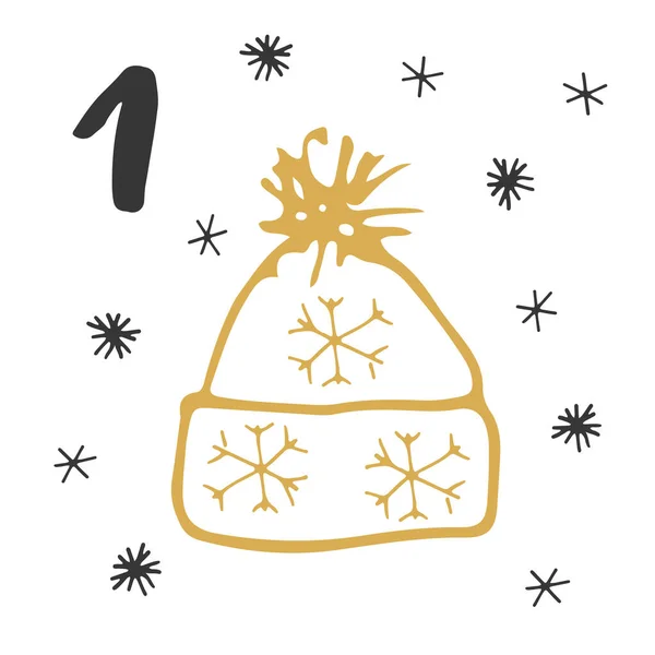 Calendrier Avent Noël Éléments Numéros Dessinés Main Conception Cartes Calendrier — Image vectorielle