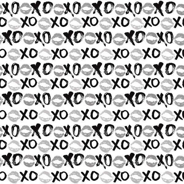 Xoxo Penseel Belettering Tekens Naadloos Patroon Grunge Kalligrafische Knuffels Kussen — Stockvector