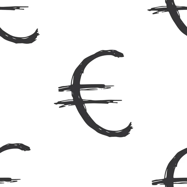 ユーロ記号のアイコンのブラシのレタリングシームレスなパターン グランジの書道のシンボルの背景 ベクトルイラスト — ストックベクタ