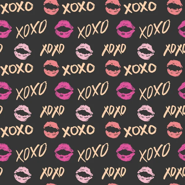 Xoxo Escova Lettering Sinais Padrão Sem Costura Grunge Abraços Caligráficos —  Vetores de Stock