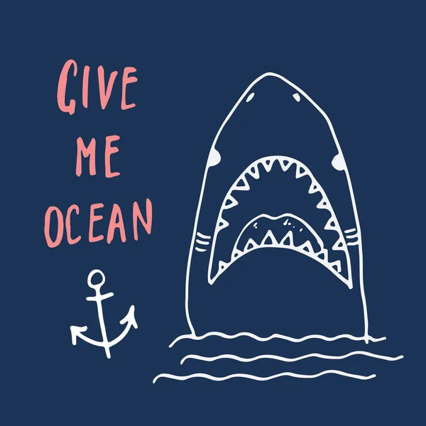 Lindo Dibujo Dibujado Mano Tiburón Ilustración Vectorial Diseño Impresión Camiseta — Vector de stock