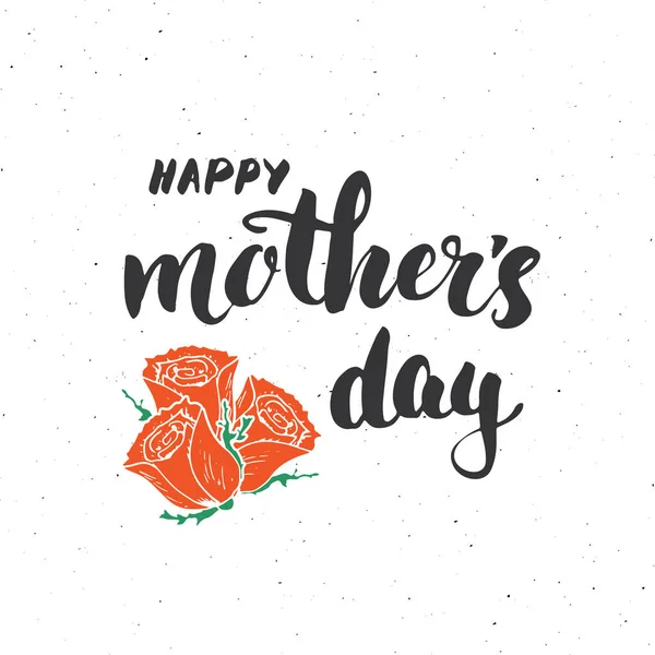 Feliz Dia Das Mães Letras Mão Sinal Caligráfico Com Flores — Vetor de Stock