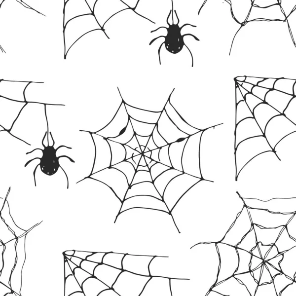 Ιστός Αράχνης Απρόσκοπτη Απεικόνιση Μοτίβο Διάνυσμα Χειροποίητο Σκιαγραφημένο Φόντο Ιστού — Διανυσματικό Αρχείο