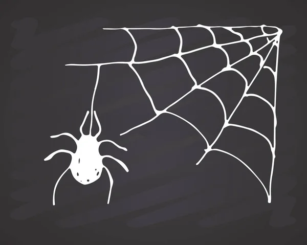 Spider Web Χέρι Σχεδιαστεί Σκιτσαρισμένο Web Διανυσματική Απεικόνιση Φόντο Chalkboard — Διανυσματικό Αρχείο