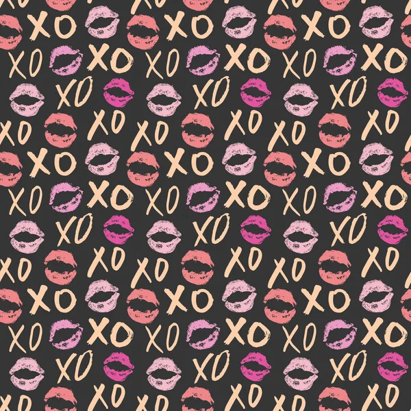 Xoxo Ecset Betűjelek Zökkenőmentes Minta Grunge Kalligráfiai Ölelések Csókok Kifejezés — Stock Vector