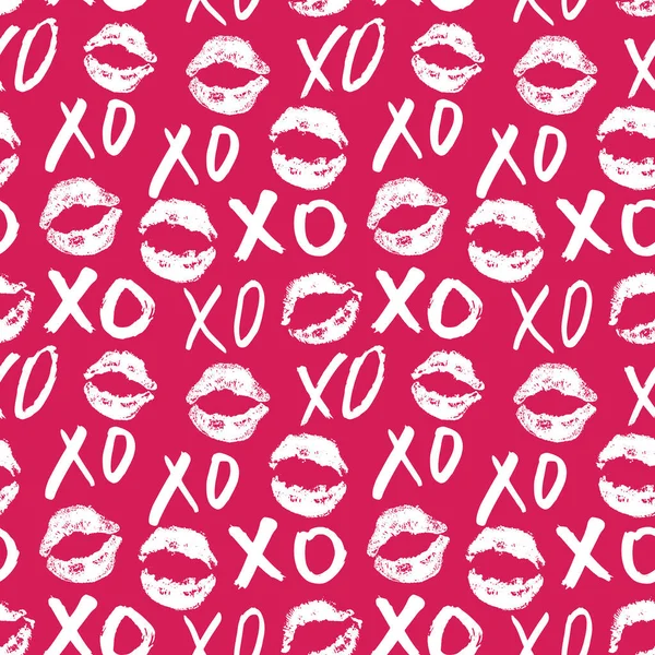 Xoxo Brush Lettering Signs Seamless Pattern Grunge Calligraphic Hugs Kisses — Stock Vector