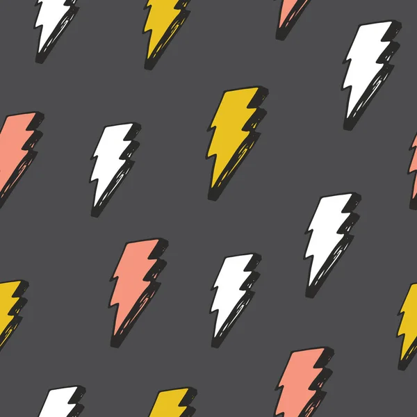 Lightning Naadloze Patroon Vector Illustratie Met Hand Geschetste Doodle Bliksem — Stockvector
