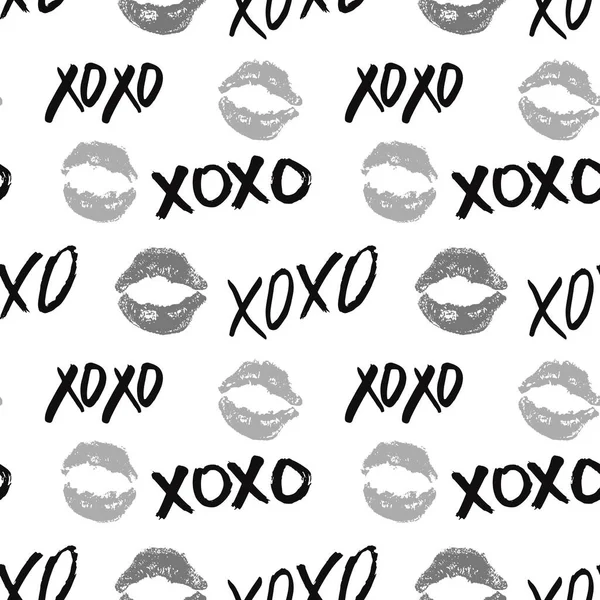 Xoxo 글씨체 Grunge Calligraphic Hugs Kiss Phrase Internet Slang Abbrevixoxo — 스톡 벡터