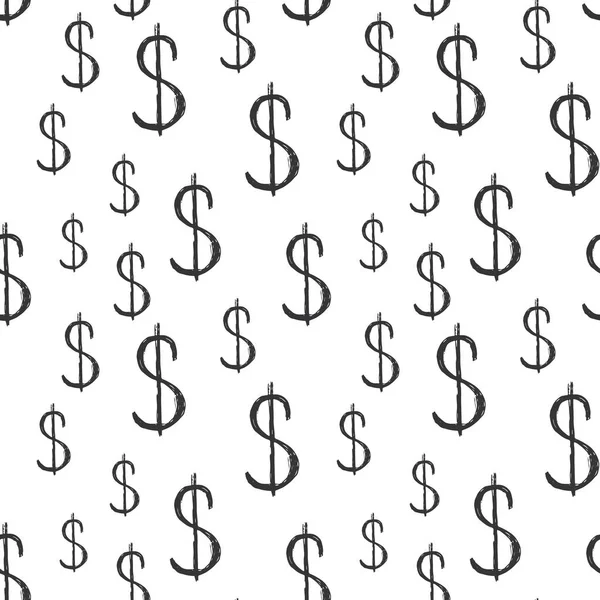 Dollar Teken Pictogram Borstel Belettering Naadloos Patroon Grunge Kalligrafische Symbolen — Stockvector