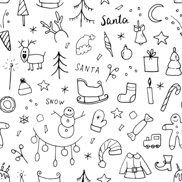 Año Nuevo Navidad Patrón Sin Costuras Garabatos Dibujados Mano Patrón — Vector de stock