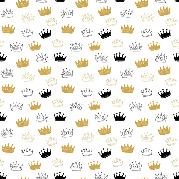 Crown Seamless Pattern 손으로 Vector Illustration — 스톡 벡터