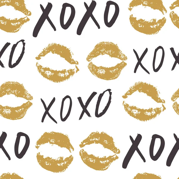 Xoxo Pinselschrift Zeichen Nahtlose Muster Grunge Kalligraphische Umarmungen Und Küsse — Stockvektor