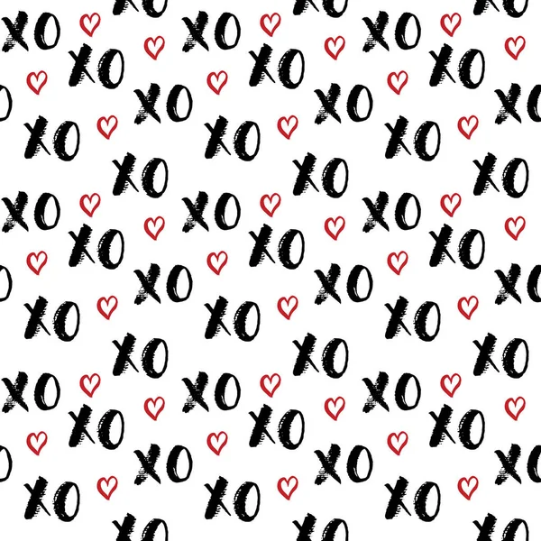 Xoxo Brush Lettering Signs Seamless Pattern Grunge Calligraphiv Hugs Kisses — Stock Vector