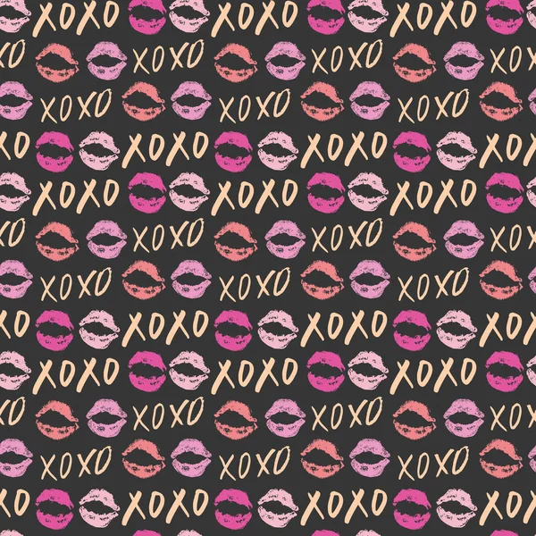 Xoxo Penseel Belettering Tekens Naadloos Patroon Grunge Kalligrafische Knuffels Kussen — Stockvector