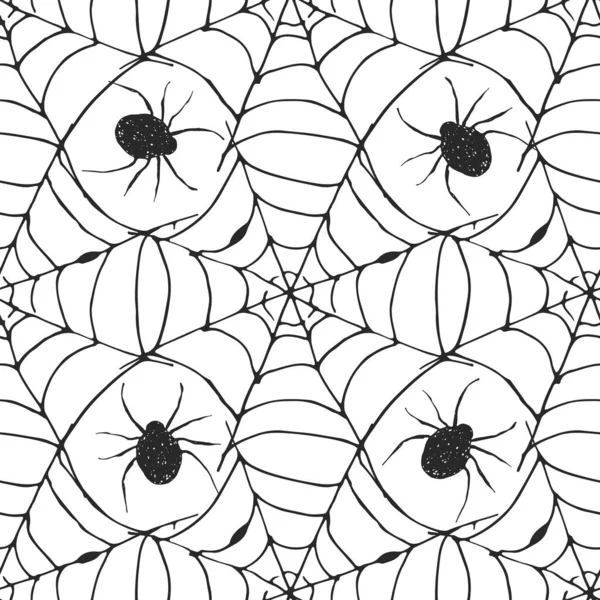 Spider Web Naadloze Patroon Vector Illustratie Met Hand Getekend Geschetste — Stockvector