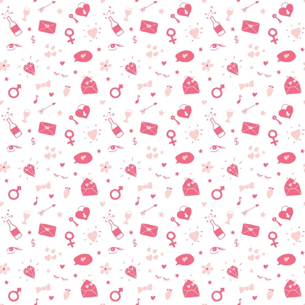 Liefde Valentijnsdag Naadloze Patroon Vector Illustratie Met Hand Geschetst Doodle — Stockvector