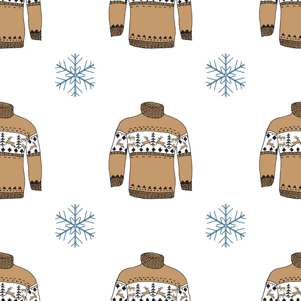 Winter Season Doodle Clothes Seamless Pattern Hand Drawn Sketch Elements — Stock Vector