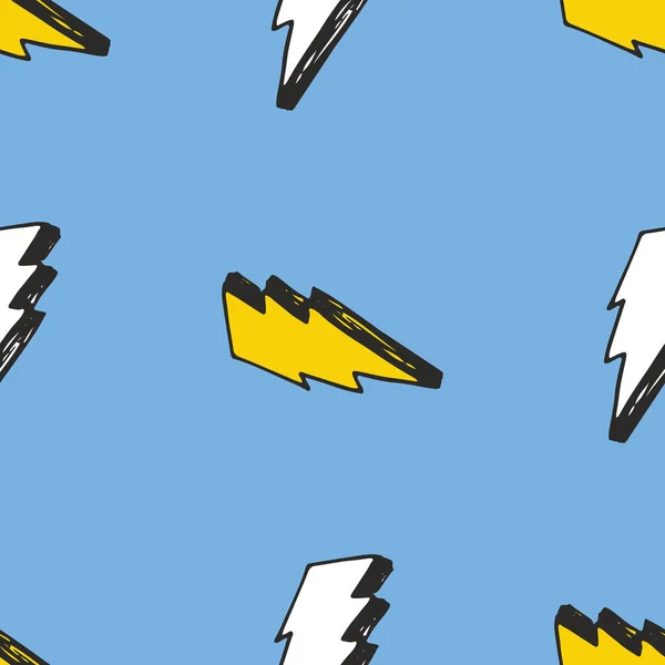 Lightning Naadloze Patroon Vector Illustratie Met Hand Geschetste Doodle Bliksem — Stockvector