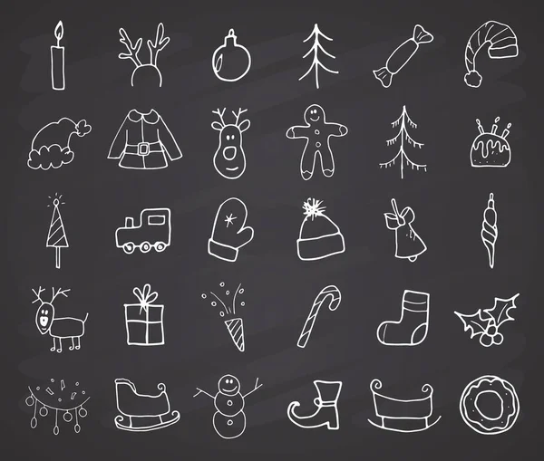 Christmas New Year Icons Hand Drawn Doodles Vector Illustration Chalkboard — Stock Vector