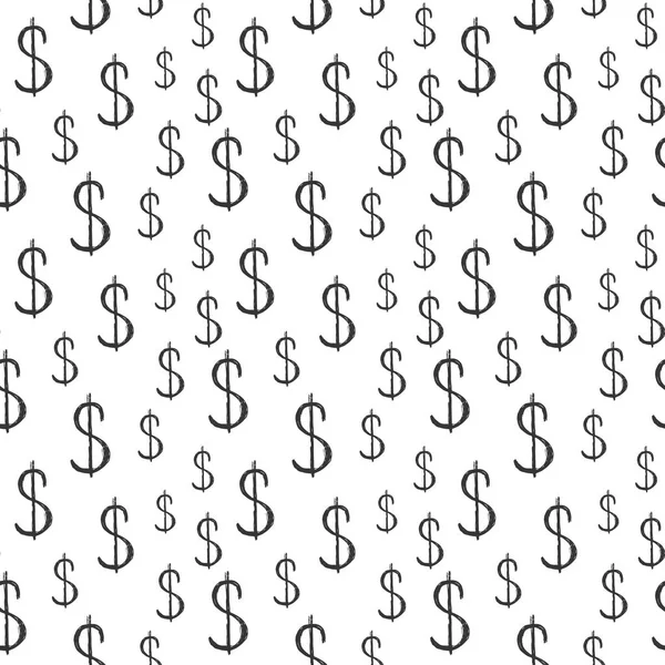 ドル記号のアイコンのブラシのレタリングシームレスなパターン グランジの書道のシンボルの背景 ベクトルイラスト — ストックベクタ