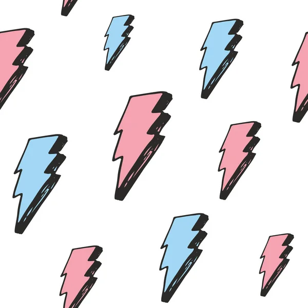 Lightning Naadloze Patroon Vector Illustratie Met Hand Geschetste Doodle Bliksem — Stockvector