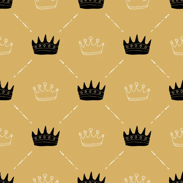 Crown Seamless Pattern 손으로 Vector Illustration — 스톡 벡터