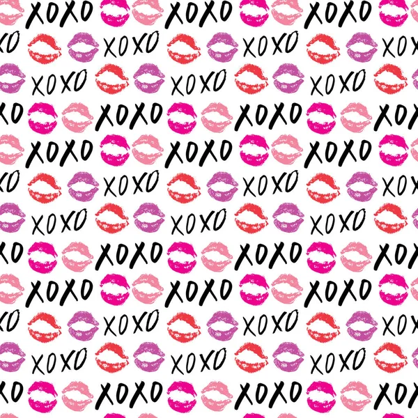 Xoxo Escova Lettering Sinais Padrão Sem Costura Grunge Abraços Caligráficos —  Vetores de Stock