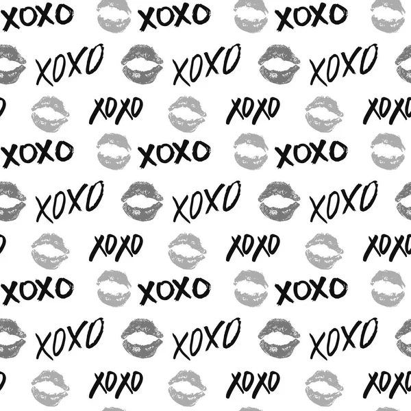 Xoxo Pennello Lettering Segni Senza Soluzione Continuità Modello Grunge Abbracci — Vettoriale Stock