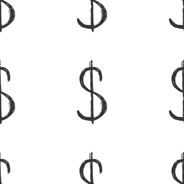 Dollar Teken Pictogram Borstel Belettering Naadloos Patroon Grunge Kalligrafische Symbolen — Stockvector