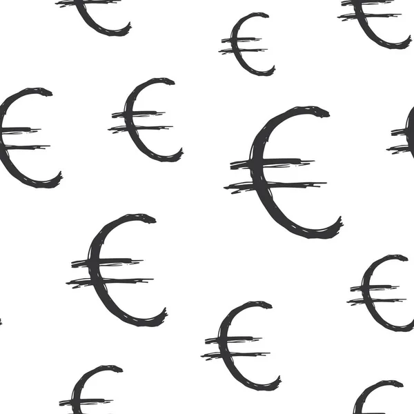 Euro Sinal Ícone Escova Lettering Sem Costura Padrão Grunge Caligrafia — Vetor de Stock