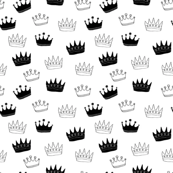 Безшовний Візерунок Корони Намальований Рукою Королівський Каракулі Фон Векторна Ілюстрація — стоковий вектор
