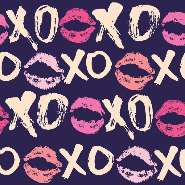 Xoxo Pennello Lettering Segni Senza Soluzione Continuità Modello Grunge Abbracci — Vettoriale Stock