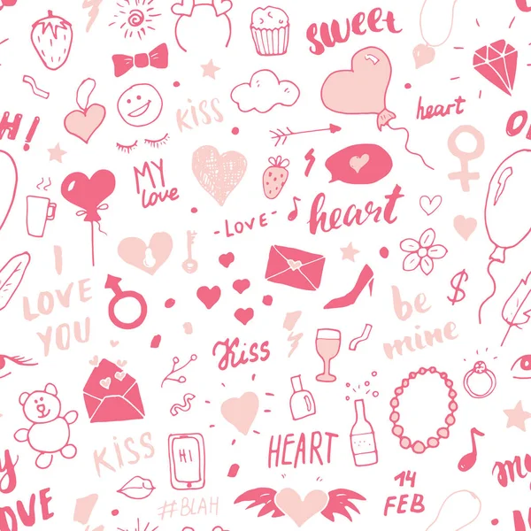 Love Valentine Day Seamless Pattern Vector Illustration Hand Drawn Sketched — Stock Vector