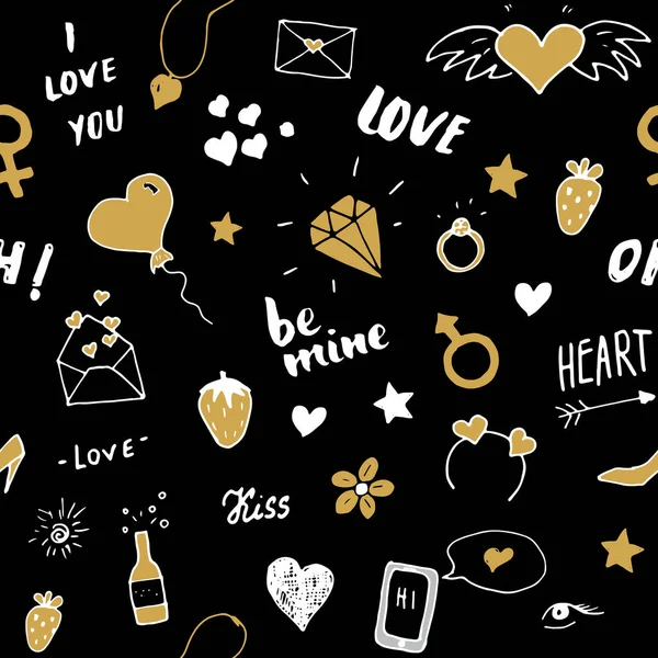 Liefde Valentijnsdag Naadloze Patroon Vector Illustratie Met Hand Geschetst Doodle — Stockvector