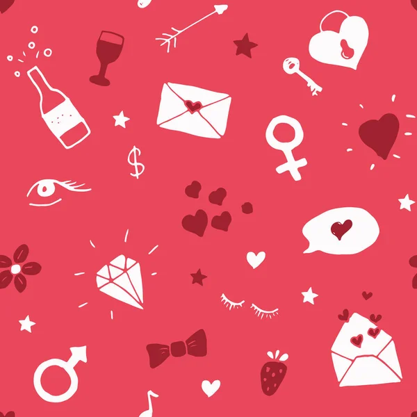 Liefde Valentijnsdag Naadloze Patroon Vector Illustratie Met Hand Geschetst Doodle — Stockvector