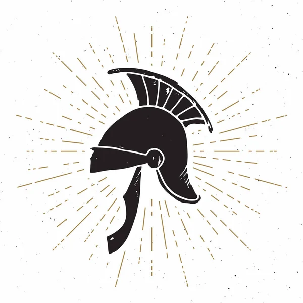 Ancient Roman Helma Vintage Label Ručně Kreslený Skica Grunge Texturovaný — Stockový vektor