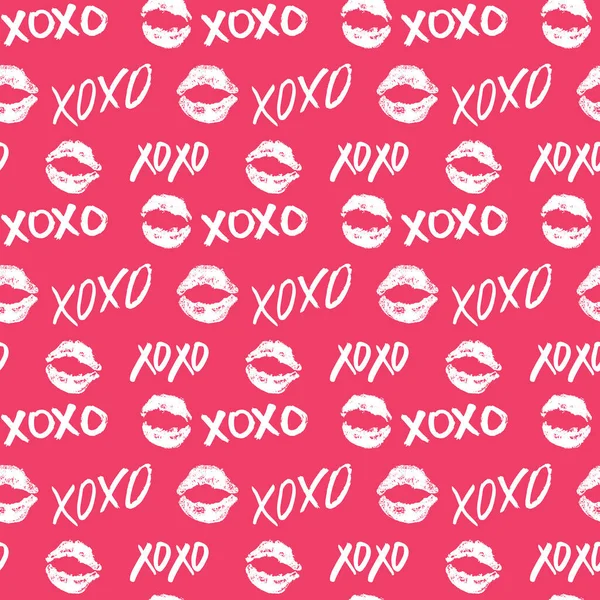 Xoxo Brush Lettering Signs Seamless Pattern Grunge Calligraphic Hugs Kisses — Stock Vector