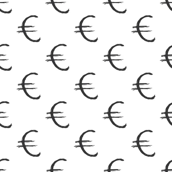 Euro Sinal Ícone Escova Lettering Sem Costura Padrão Grunge Caligrafia — Vetor de Stock