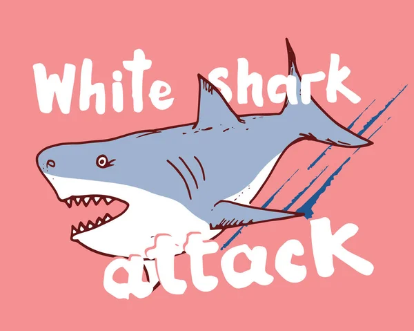 Χαριτωμένο Shark Χέρι Σκίτσο Shirt Εκτύπωση Σχεδιασμό Διάνυσμα Εικονογράφηση — Διανυσματικό Αρχείο