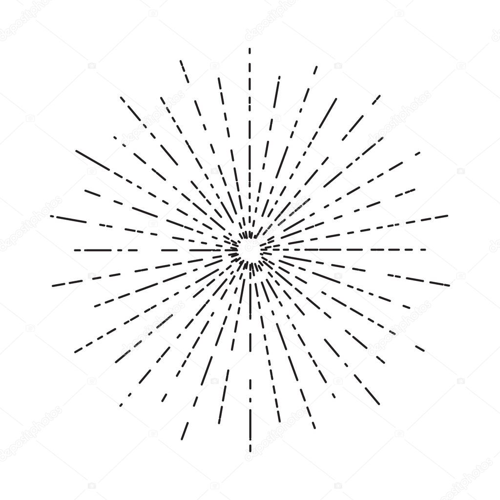 Retro sun bursts, Vintage radiant sun rays shape for logo, labels or emblems and typography decoration template vector Illustration isolated on white background