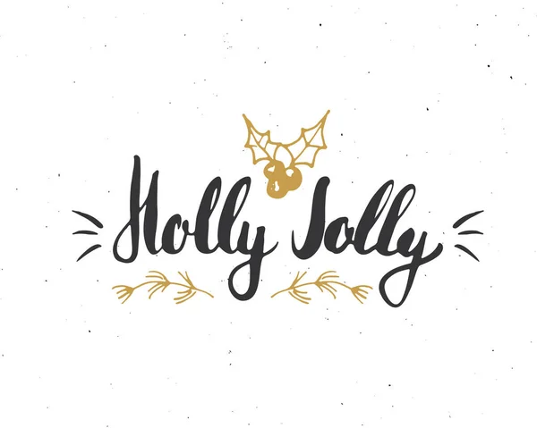 Vrolijk Kerstfeest Calligraphic Lettering Holly Jolly Typografische Groeten Design Kalligrafie — Stockvector