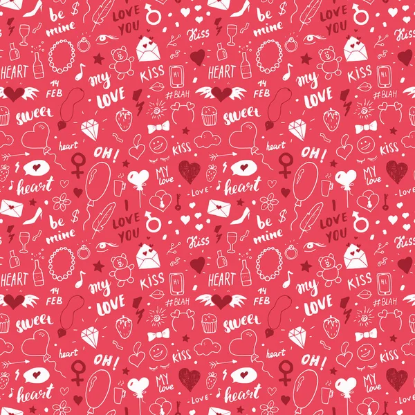 Láska Valentýna Bezešvé Vzor Vektorové Ilustrace Ručně Kreslené Kreslené Čmáranice — Stockový vektor