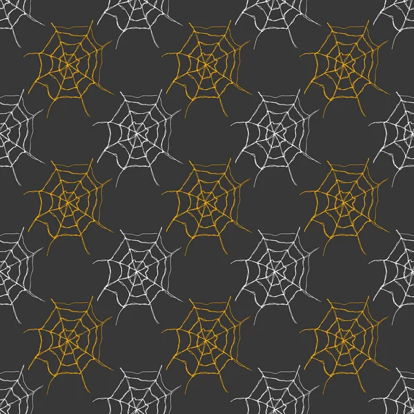 Nahtlose Mustervektorabbildung Für Spinnennetze Handgezeichneter Webhintergrund — Stockvektor