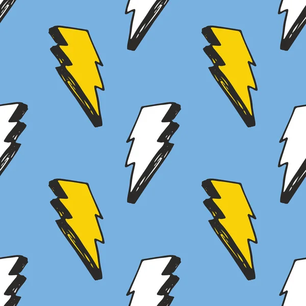 Lightning Naadloze Patroon Vector Illustratie Met Hand Geschetste Doodle Bliksem — Stockvector