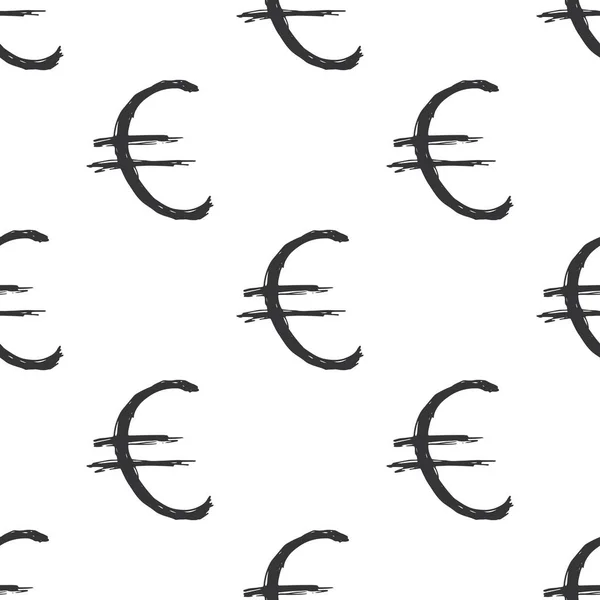 Euro Sinal Ícone Escova Lettering Sem Costura Padrão Grunge Caligrafia — Vetor de Stock