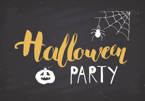 Grußkarte Halloween Schriftzug Kalligraphie Zeichen Und Handgezeichnete Elemente Party Einladung — Stockvektor